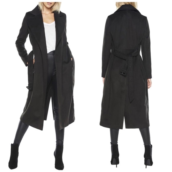 Bardot Jackets & Blazers - Bardot Belted Faux Suede Long Trench Coat in Black